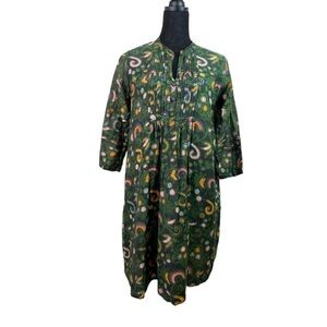 Natalie Martin Green Colorful Floral Boho 3/4 Sleeve Pullover Short Dress Size S